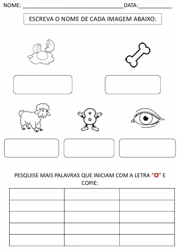 Atividade de alfabetização: completar palavras com vogais